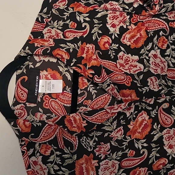 Jones NY Black Floral Paisley Silk Blouse Sz 6 Boho Whimsical Bohemian - Picture 2 of 6